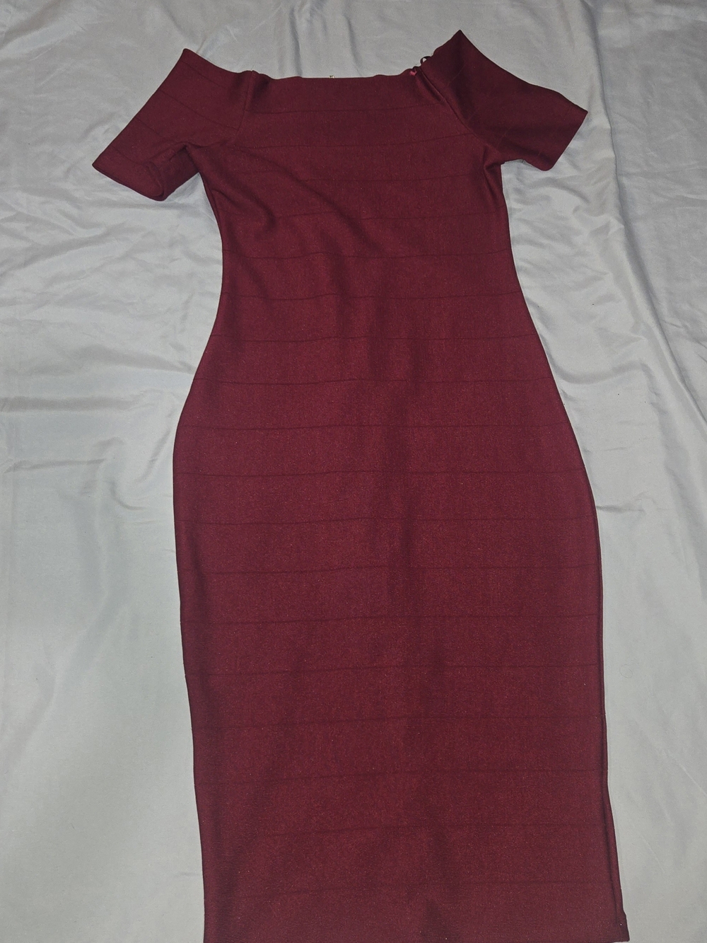 love J Off-the-Shoulder Midi Dress in Deep Wine
